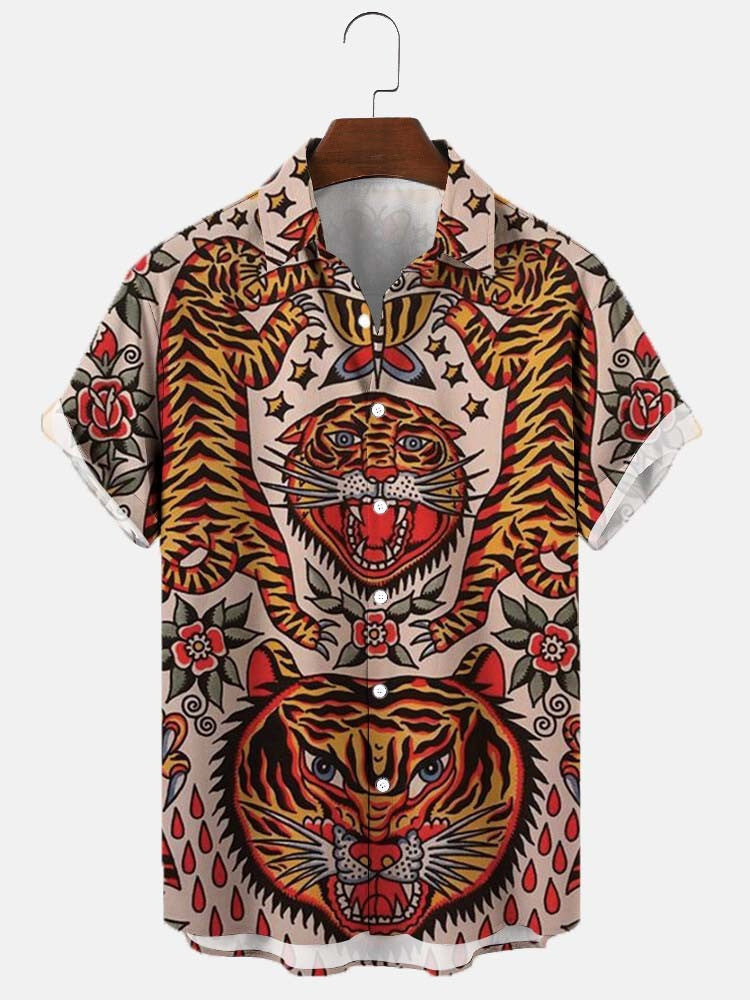 Chemise à manches courtes imprimé numérique 3D pour homme de grande taille