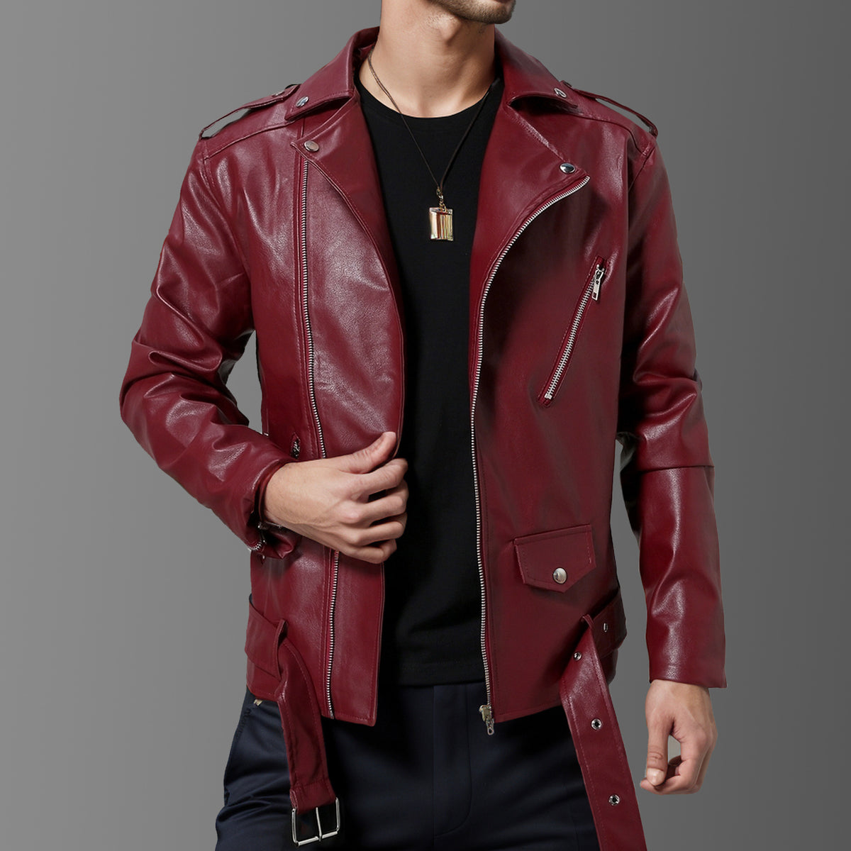 Veste en cuir mince Lapel