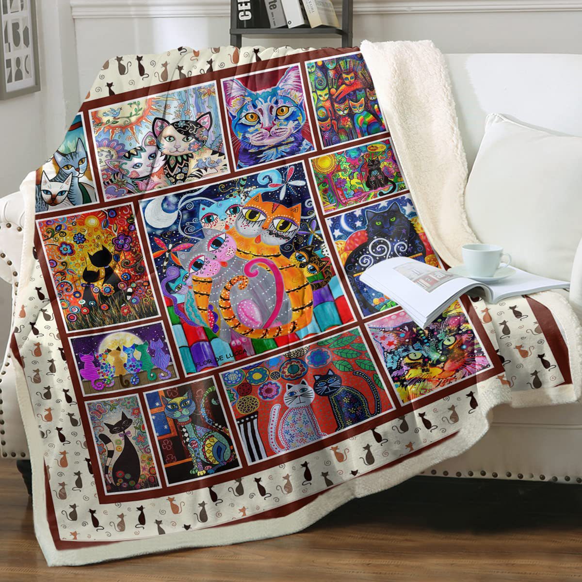 Cat Sherpa Blanket Animal Pattern Printing Enfants double couche