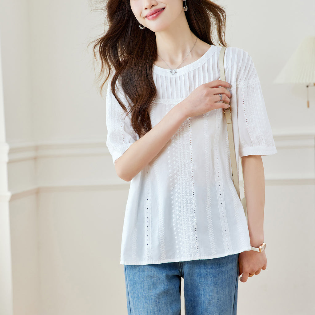 Été Pull à col rond Top Femmes Pure Coton