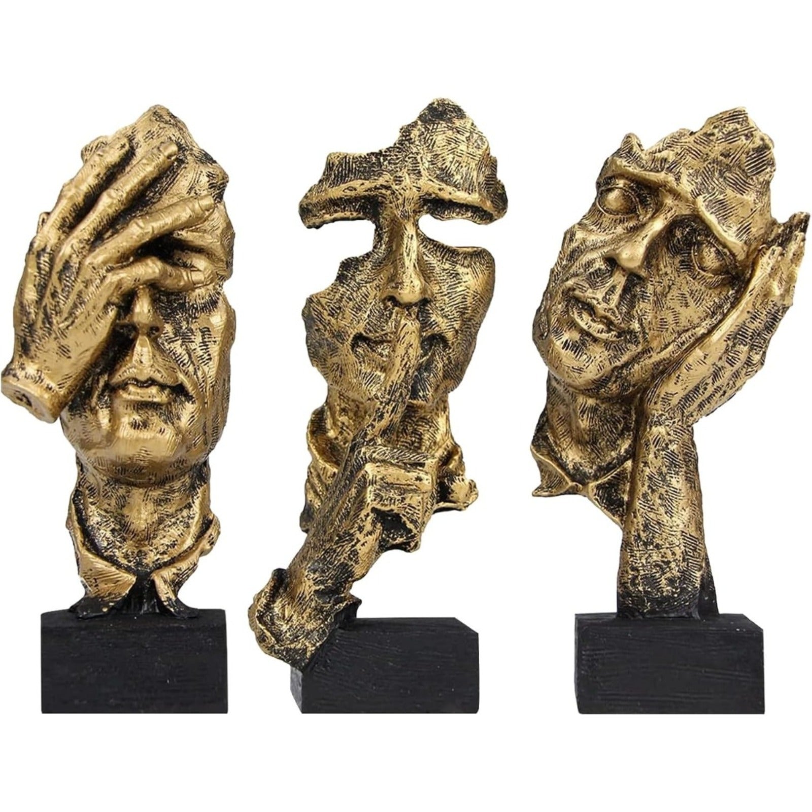 Décorations de soirée et accessoires - Ensemble de 3: Ces visages humains Serene sont Golden Abstract A