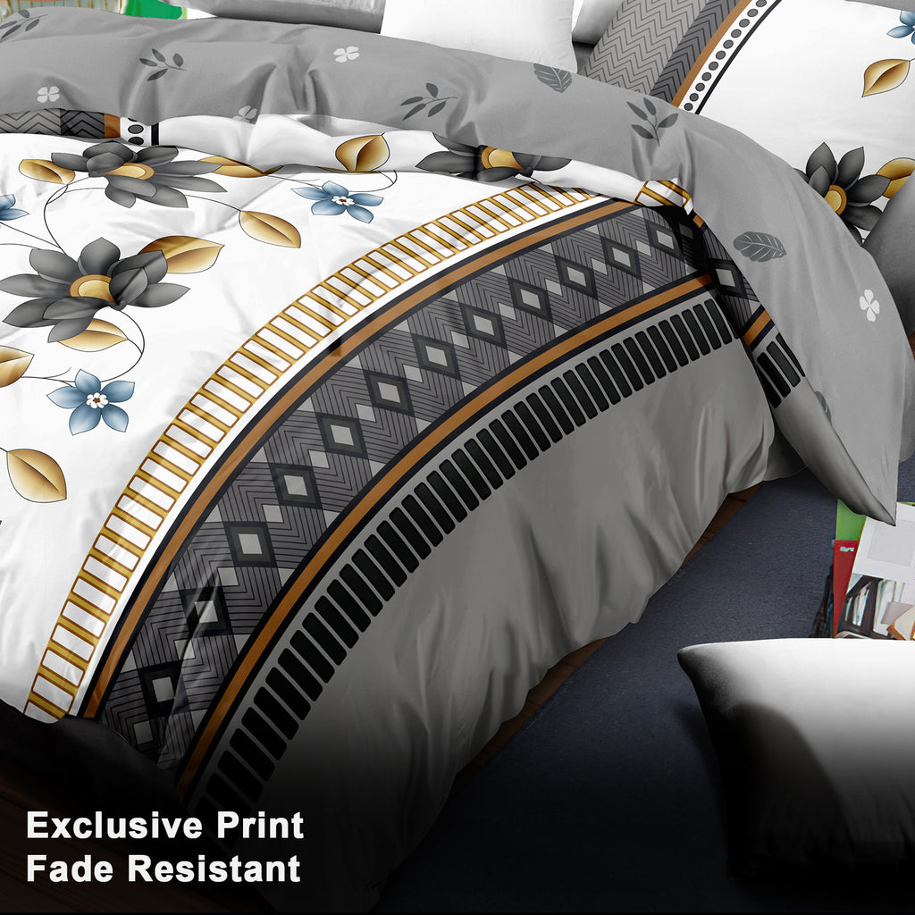 Ensemble de literie 4 piece gris et blanc de couette florale pour la Reine