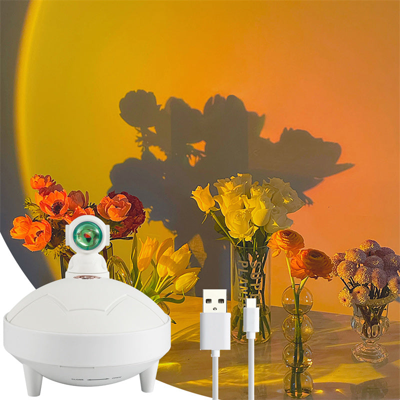 Astronaute Coucher de soleil Humidificateur 2 Mode de pulvérisation 360 degrés Tête tournante Astronaute Lumière