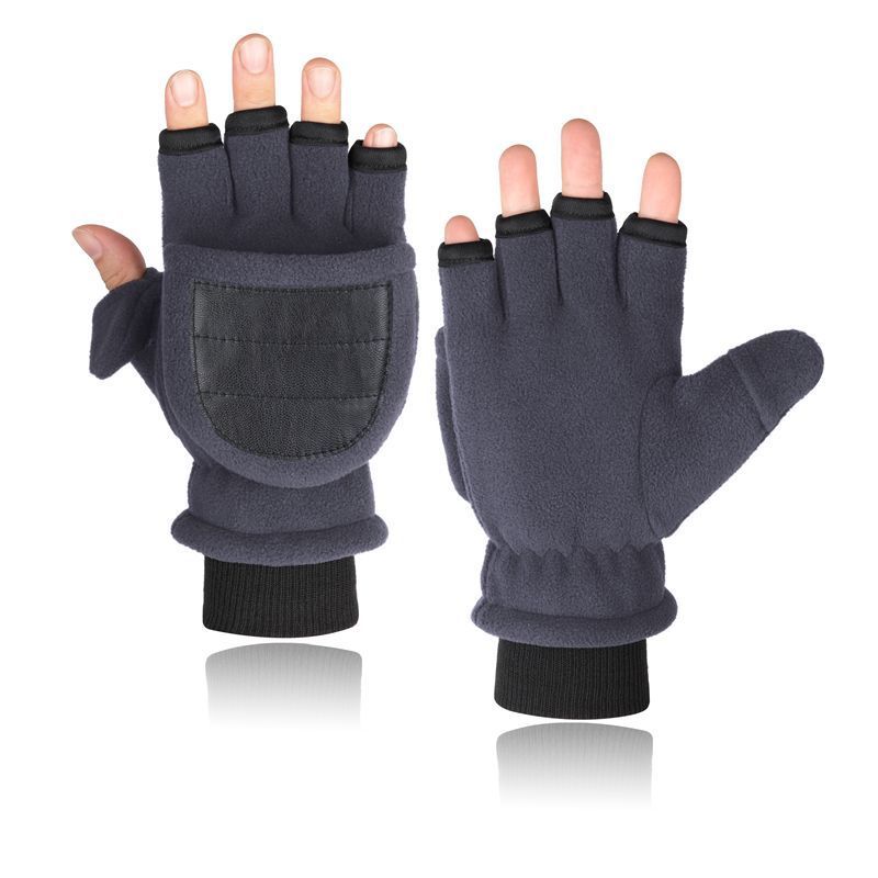 Gants de velours double couche Flip Touch écran demi-finger Gants