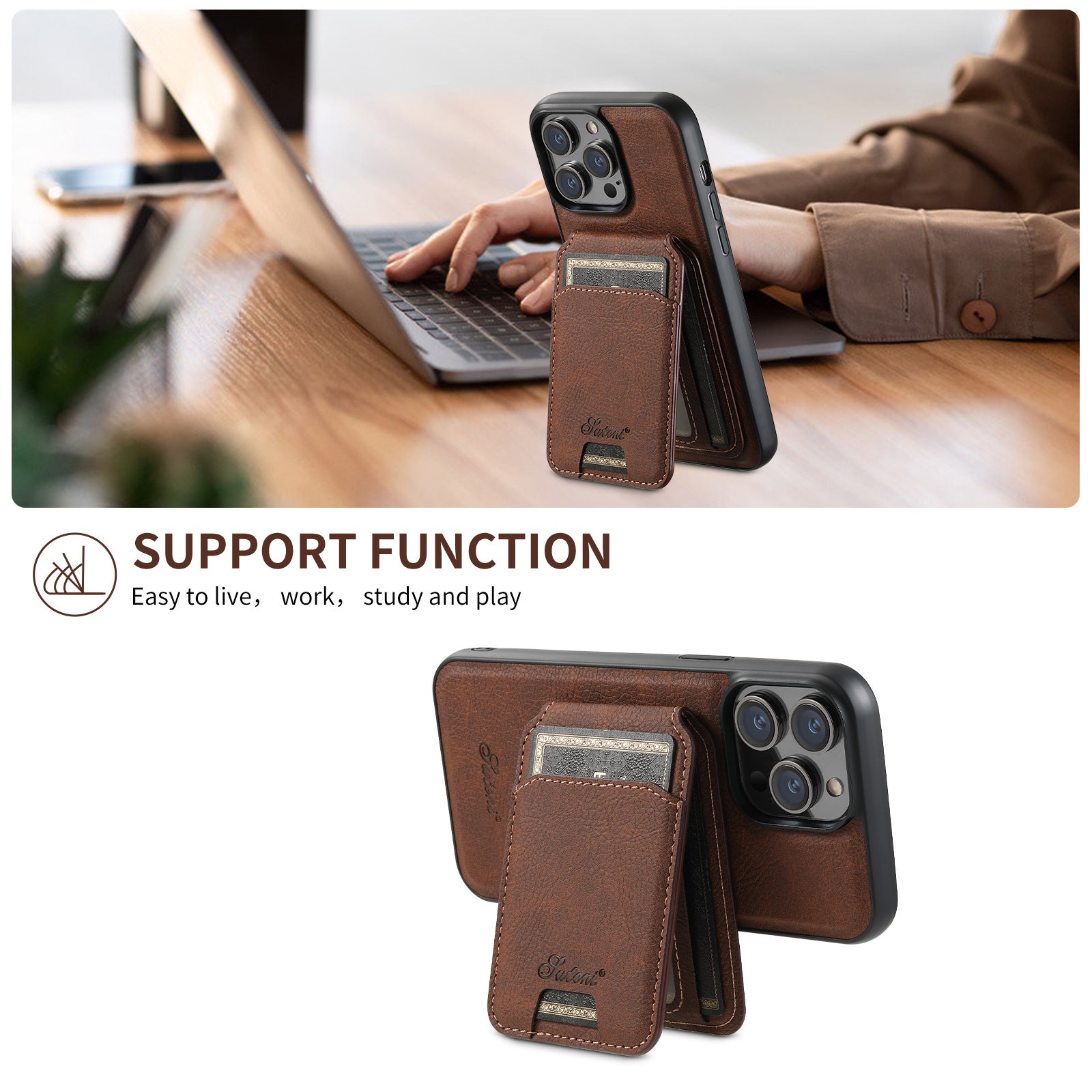 Chargeur sans fil de carte magnétique pour téléphone portable en cuir