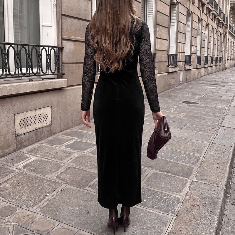 Robe élégante en velours et en dentelle pour femmes
