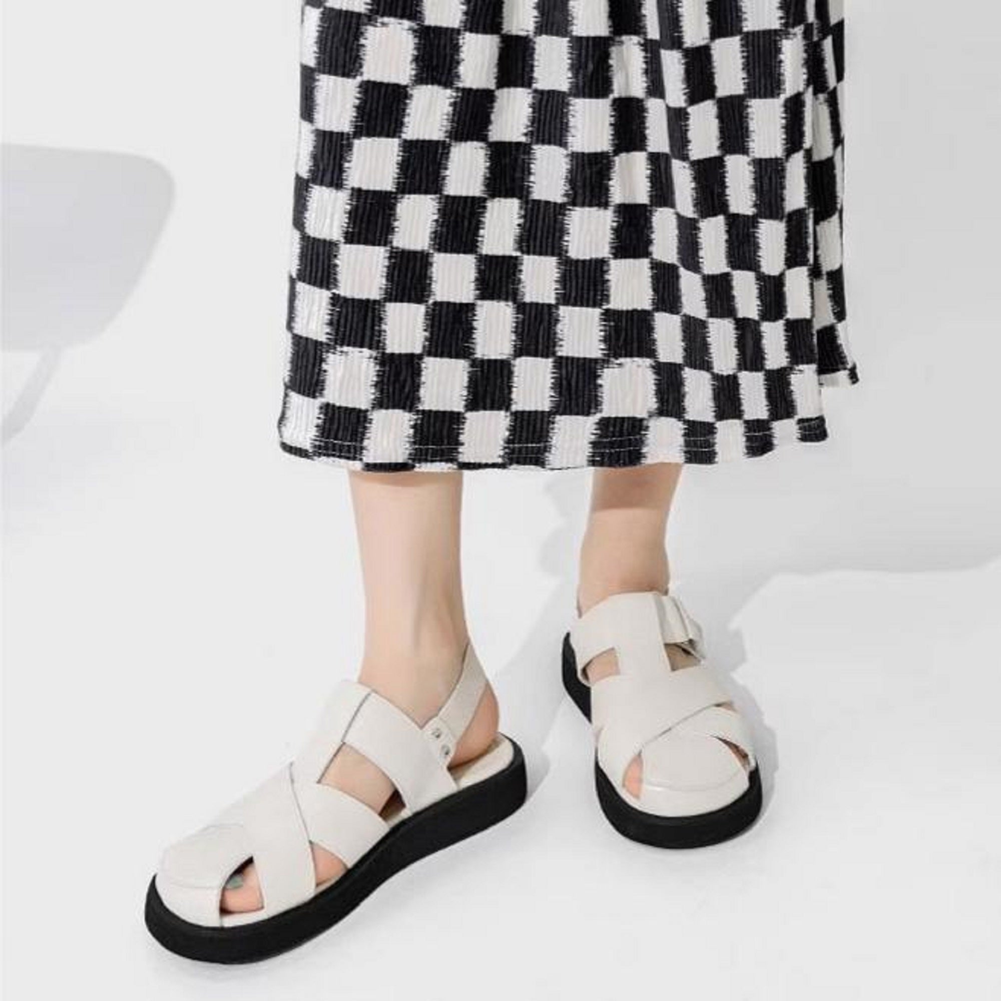 Femmes Minimalist Crisscross Woven Closed Toe Platform Slingback Sandales Matching Casual Da