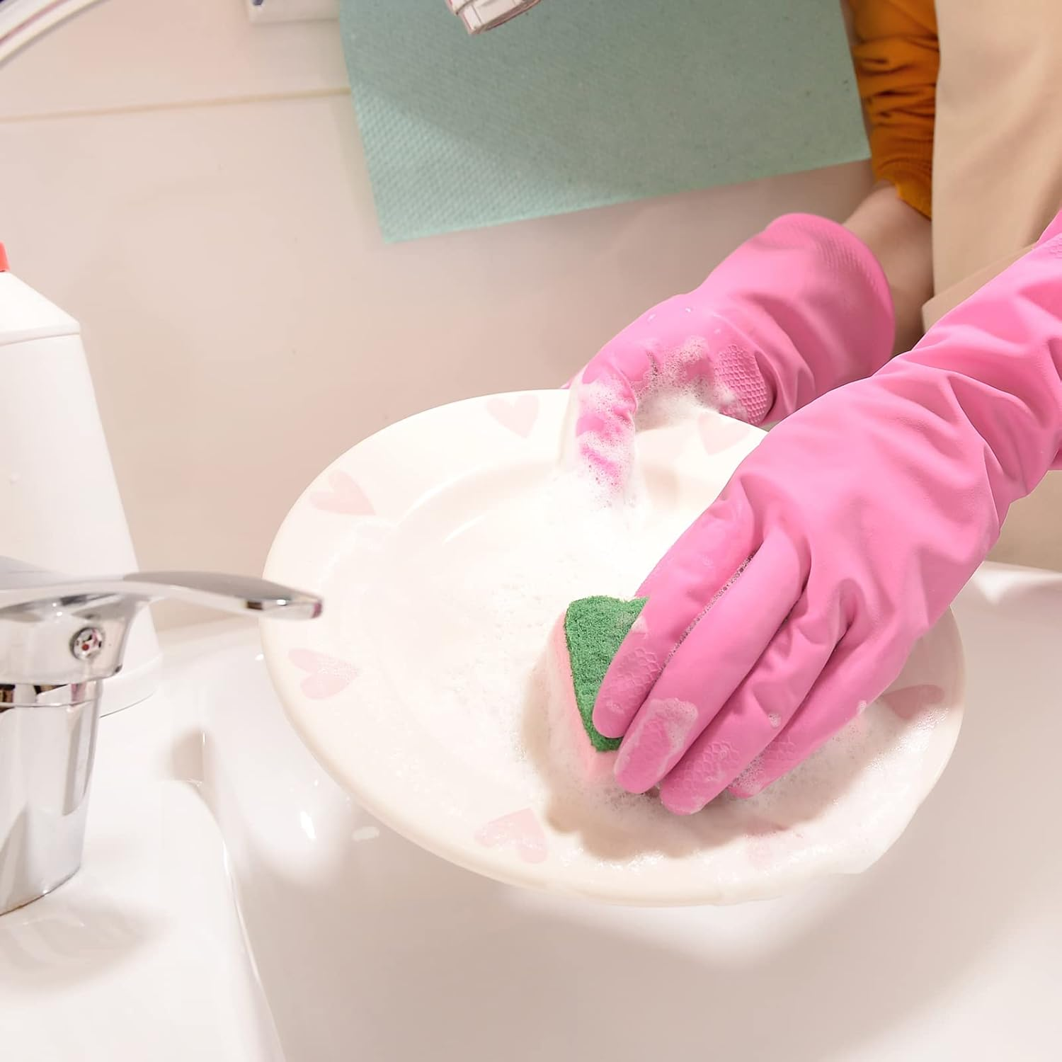 Gants de lavage de cuisine en caoutchouc 4 paires Gants de nettoyage ménager réutilisables colorés pour