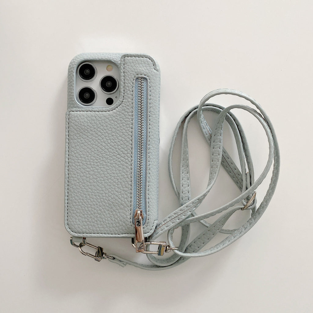 Cas téléphonique Lychee Pattern Insertion de carte Miroir de beauté Crossbody