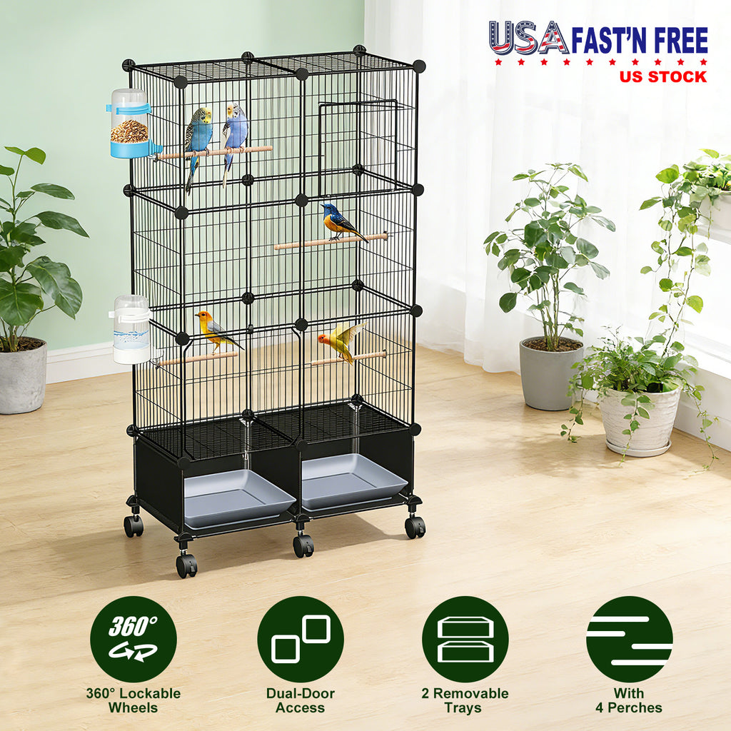 1Pc 46in Bird Cage Spacieuse maison d'oiseaux d'intérieur pour animaux de compagnie avec 4 perches en bois 2 plateau coulissant 2