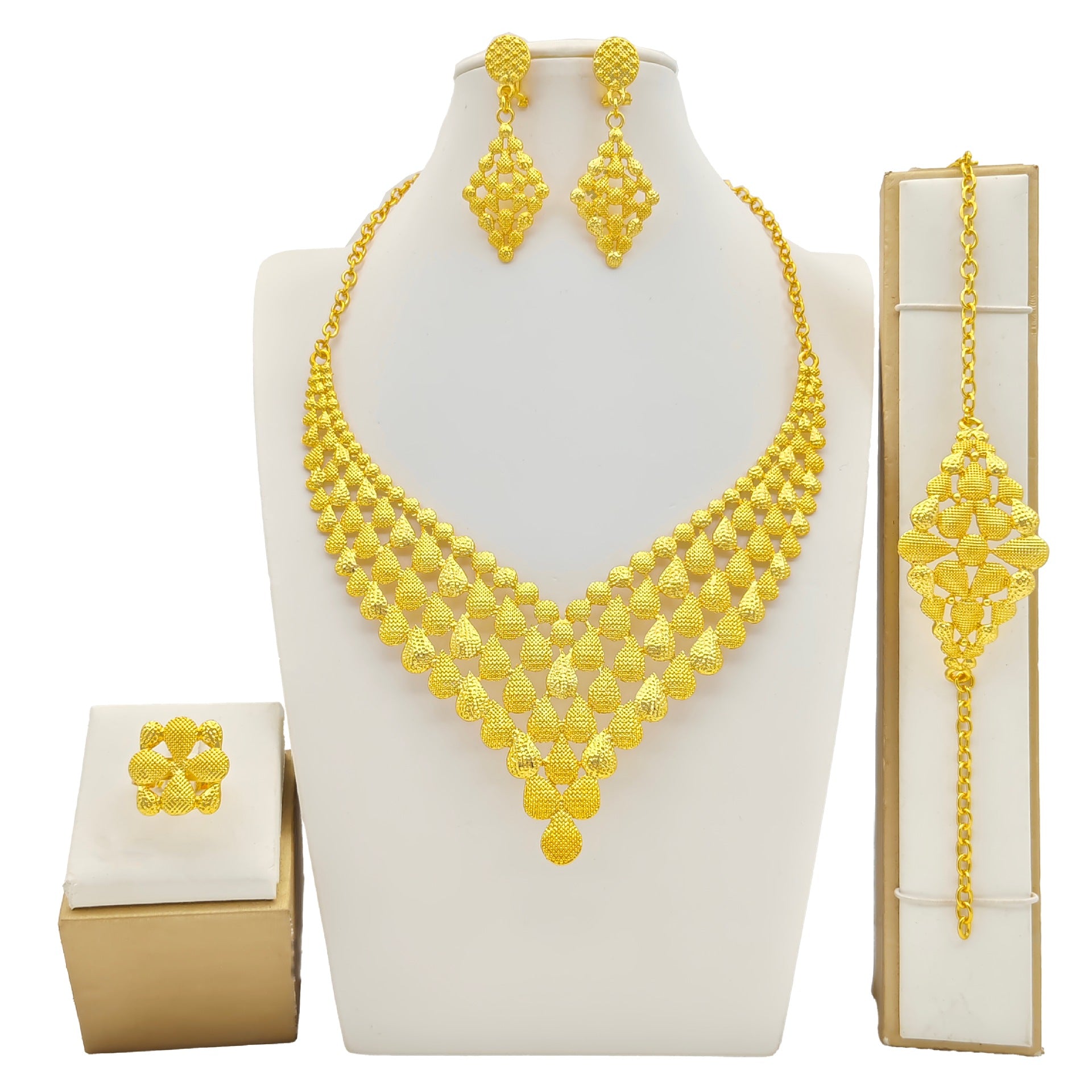 Bijoux pour femme Costume de mode Collier Bracelet Bague Boucles d'oreilles Ensemble de quatre pièces