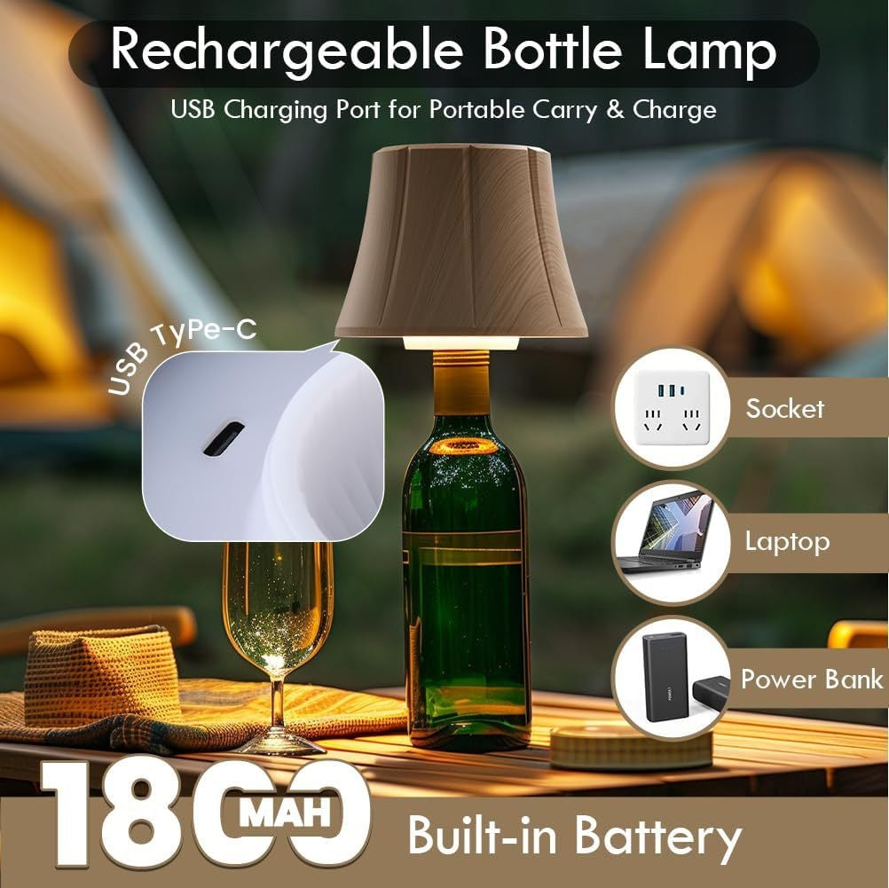 Lampe de décoration de bouteille de vin avec minceur Faux Wood Grain large Bouchon de bouteille Rechargeabl