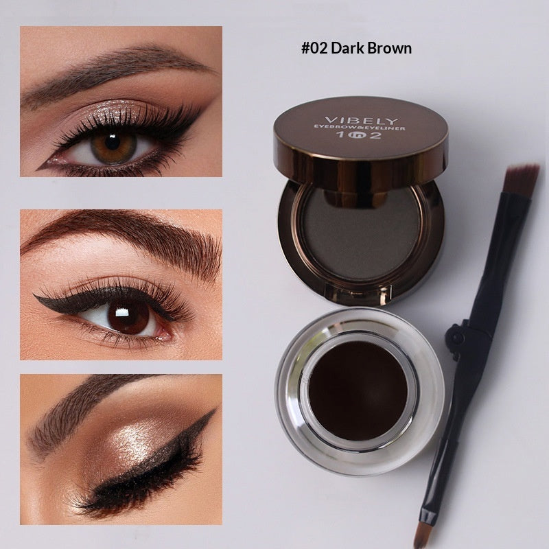 Imperméable à la sueur et à l'épreuve des boues Eyeliner 2 en 1 double couleur et gel de sourcils