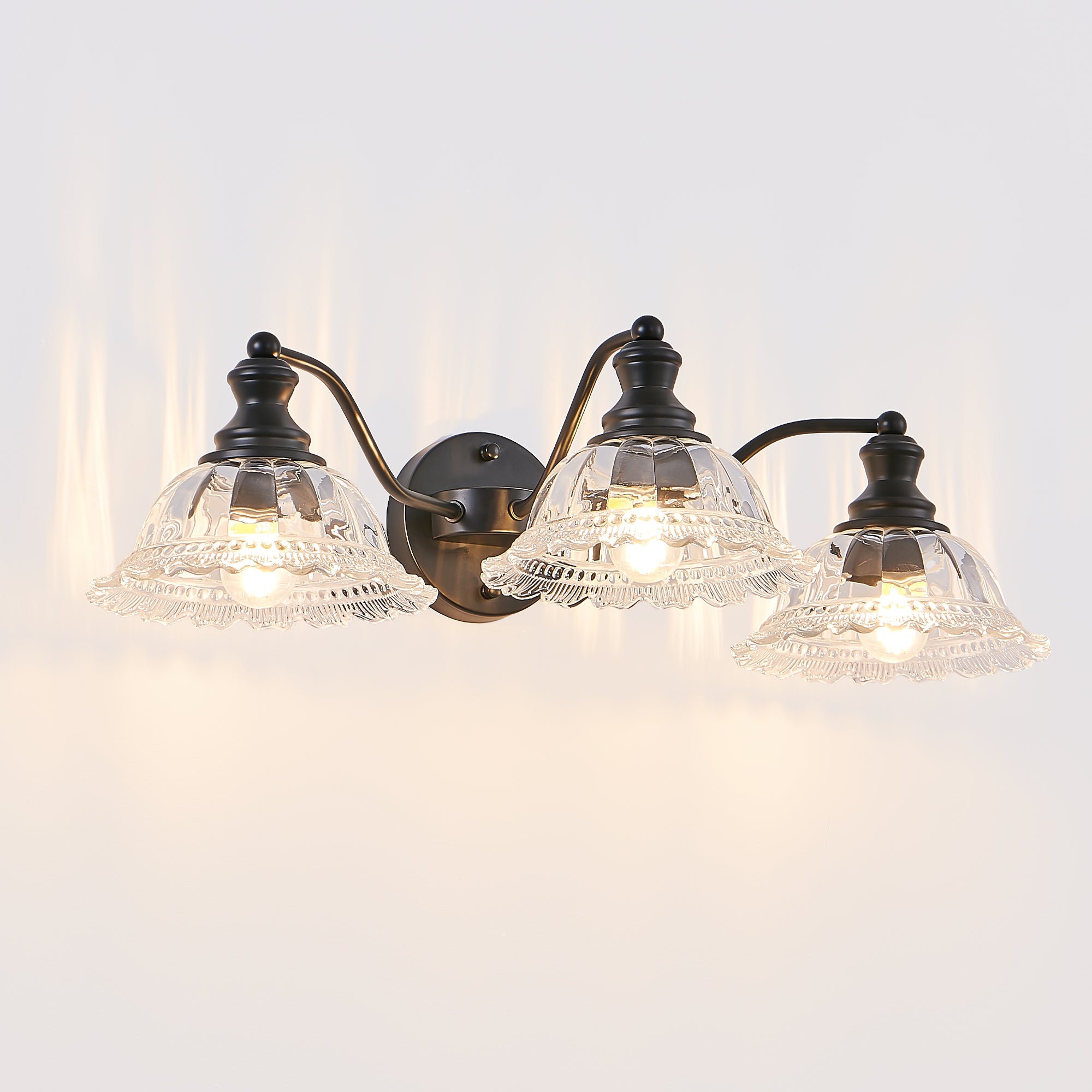 24 pouces 3-Light Vintage salle de bain mur sconce élégant noir métal et verre abat-jour Vanit