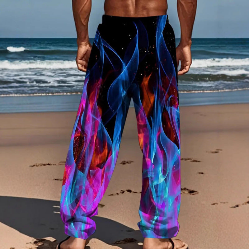 Pantalon casual homme avec imprimé de flamme bleue