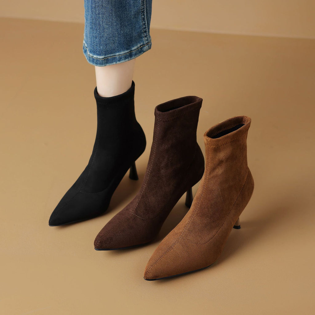 Bottes élégantes à pointe pointue de style français Stretch Slim-fit