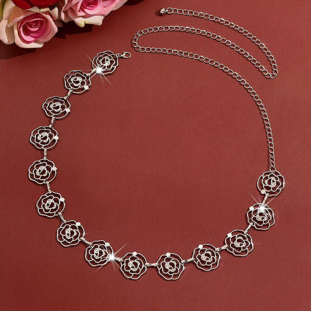 Chaîne de taille en métal de fleur de rose Hollow Femmes