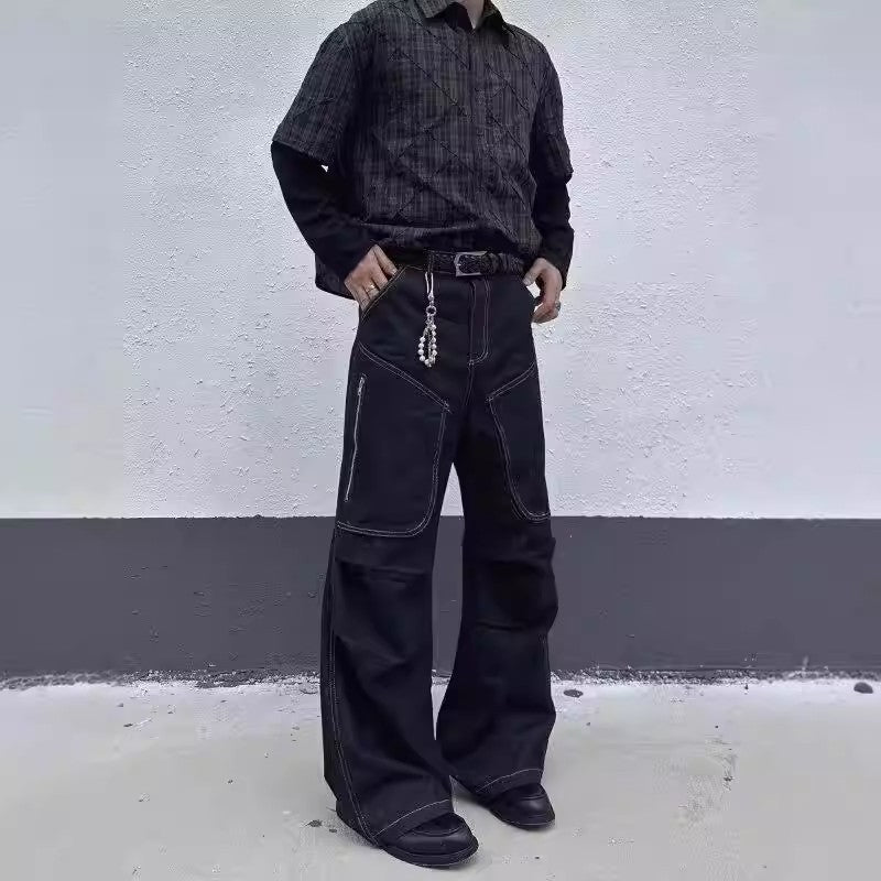 Pantalon large-jambe plissé avec pantalons longs hommes multiples