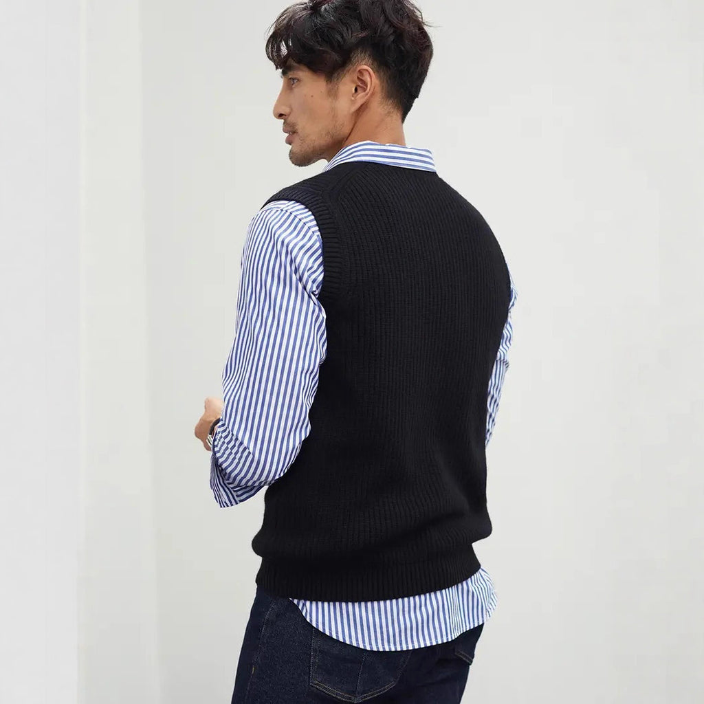 Veste de pull couleur solide Gentlemans V-Neck intérieur ou outre-wear