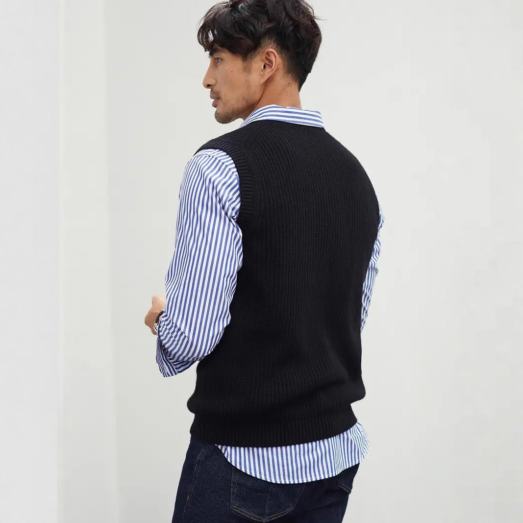 Veste de pull couleur solide Gentlemans V-Neck intérieur ou outre-wear