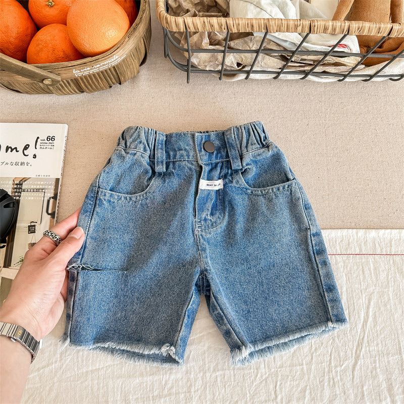 Garçons et filles Patch Raw Edge Denim Short