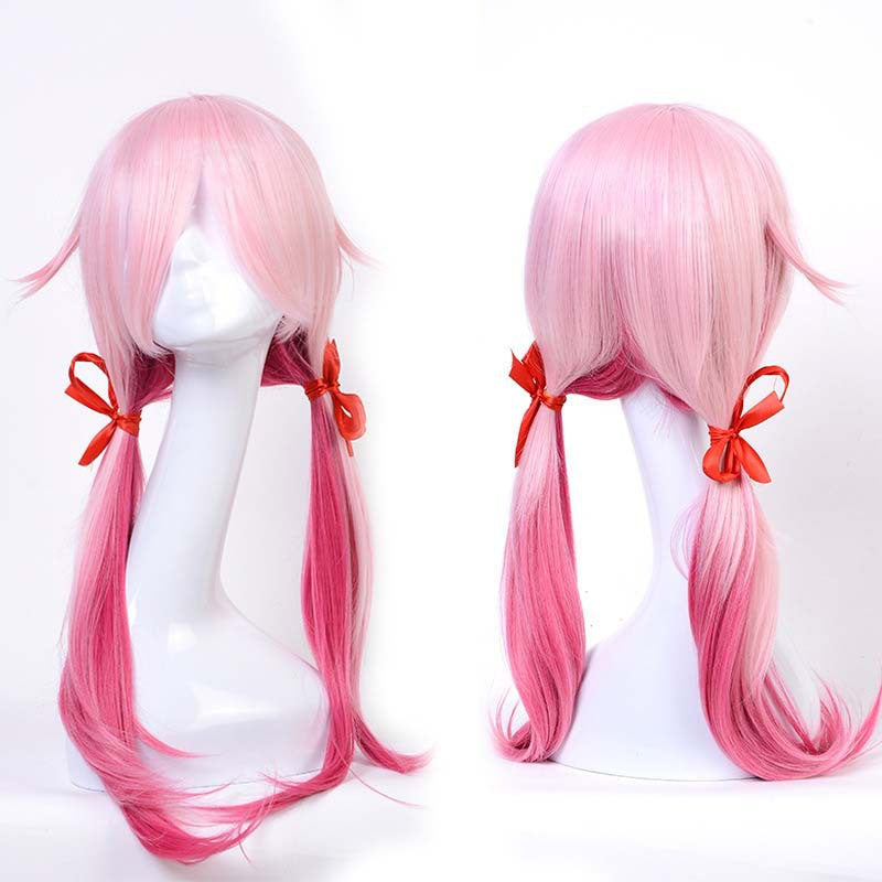 Cosplay animation rose double queue de cheval perruque