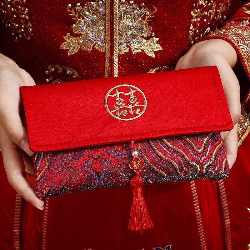 Enveloppe rouge haut de gamme de cadeau de fiançailles Brocade