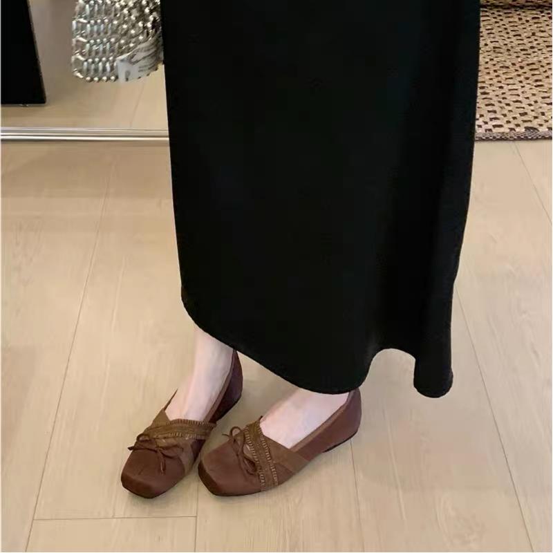 Femmes Vintage Ruffle Frill Trim Cross Band Tiny Ribbon Bow Ballet Flats Matching Casual Da