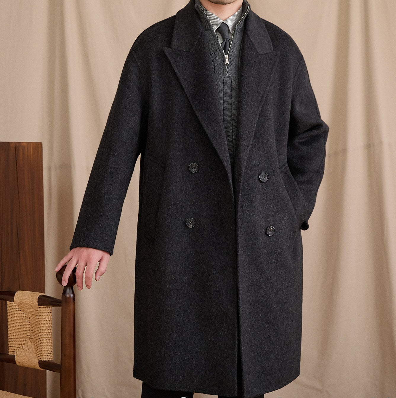 Manteau de longueur moyenne en laine en vrac