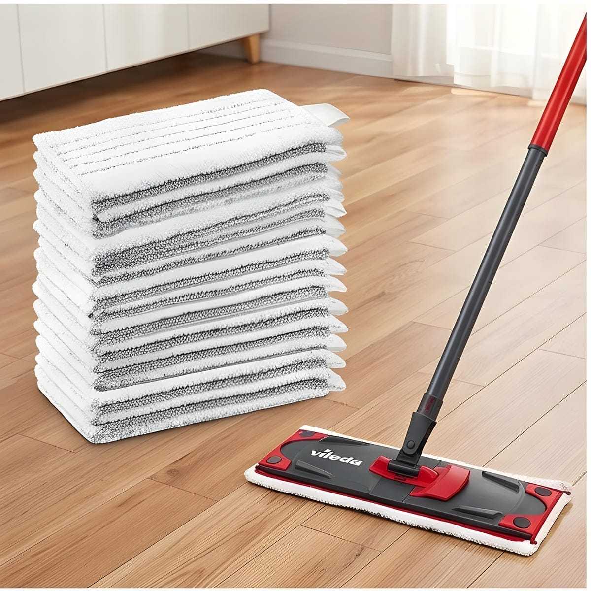 10 Plaquettes plates Microda XXL compatibles — blanc avec bandes horizontales pour un plancher efficace