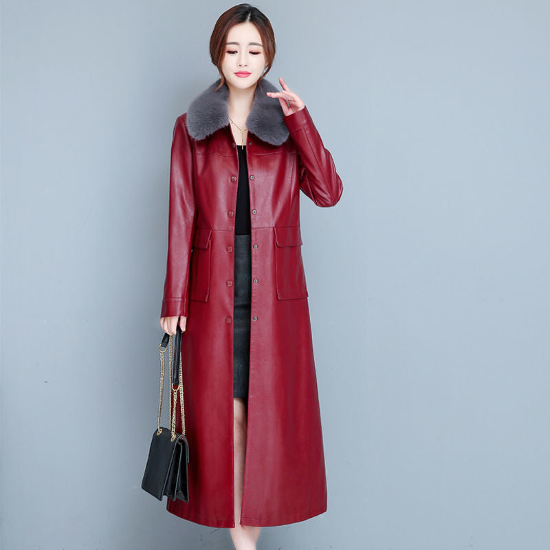 Robe de trench en cuir mince pour dames