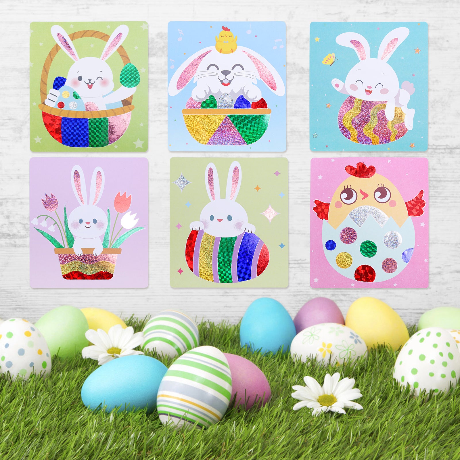 Artisanat de Pâques en papier – Set de 12 pièces avec motifs de Pâques métallisés pour le décorat de printemps créatif