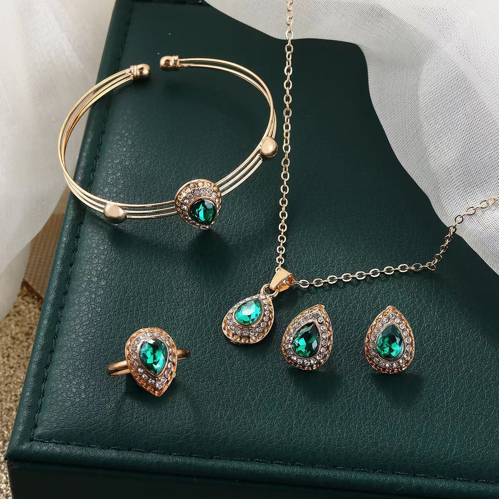 Bijoux costume femme eau goutte Gem série collier bague bracelet quatre pièces