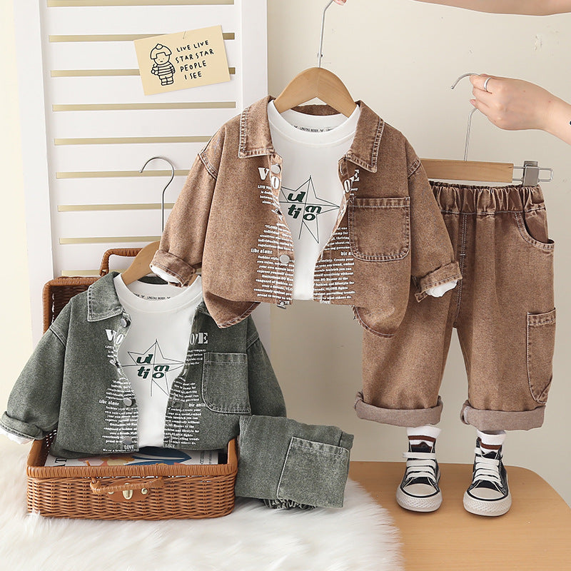 Korean-style denim long-sleeved set for young children