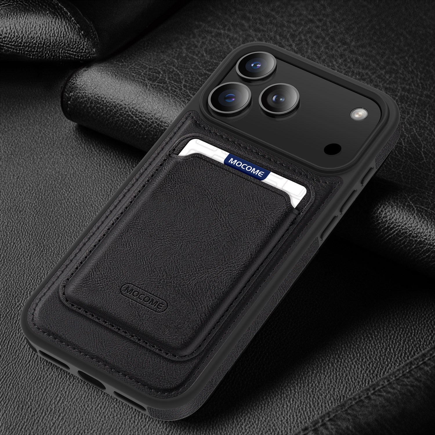 Porte-cartes magnétiques en cuir compatible avec le 17 Pro Max