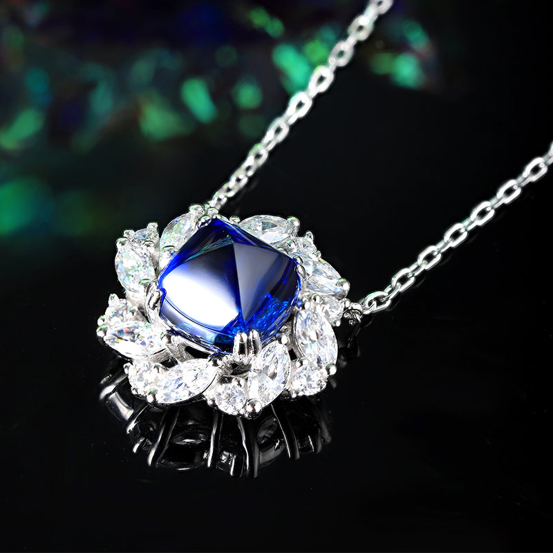 S925 Argent 5.6g Lab-Created Ruby Sapphire Collier émeraude