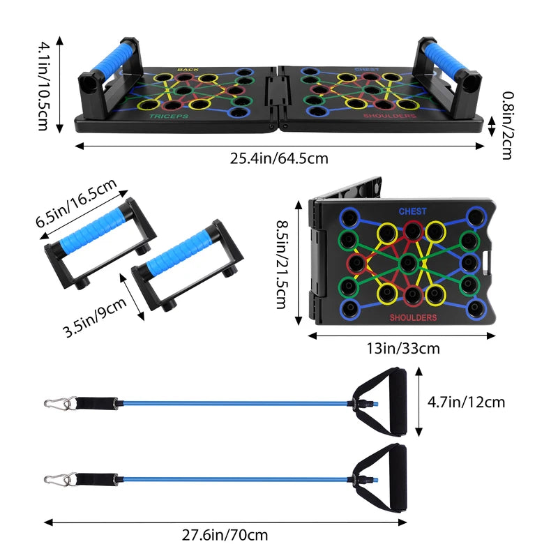 Planche pliable multi-usages portable avec poignées et bandes de résistance - Fitness