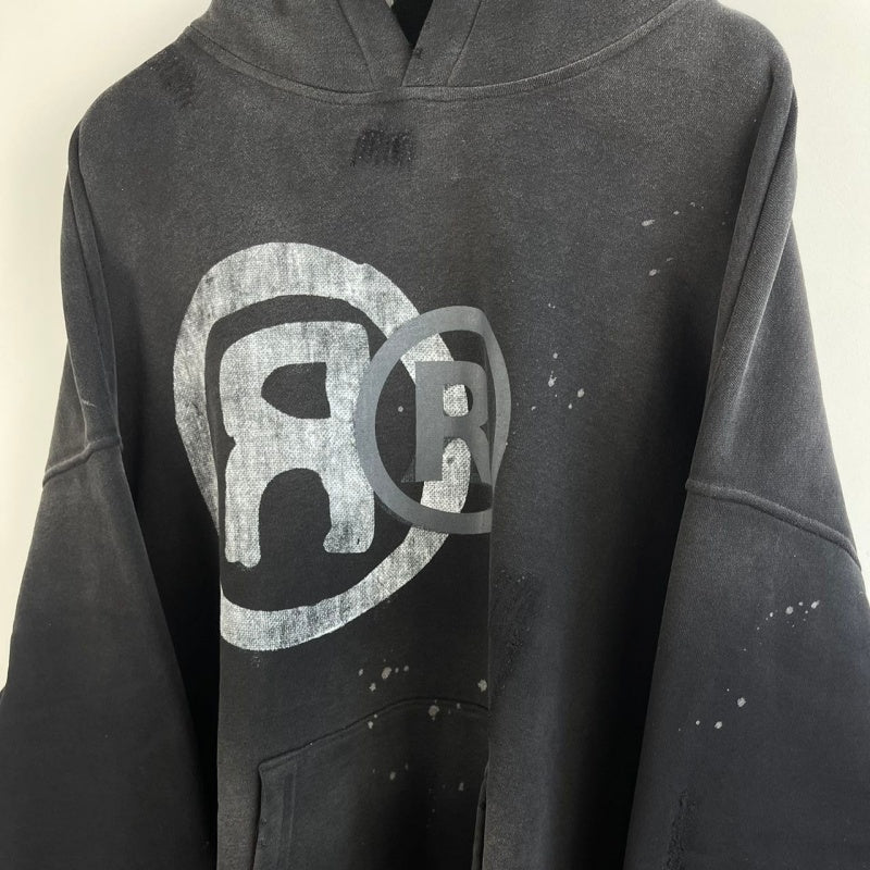 Sweat-shirt à encre à capuchon à effet lavé détruite