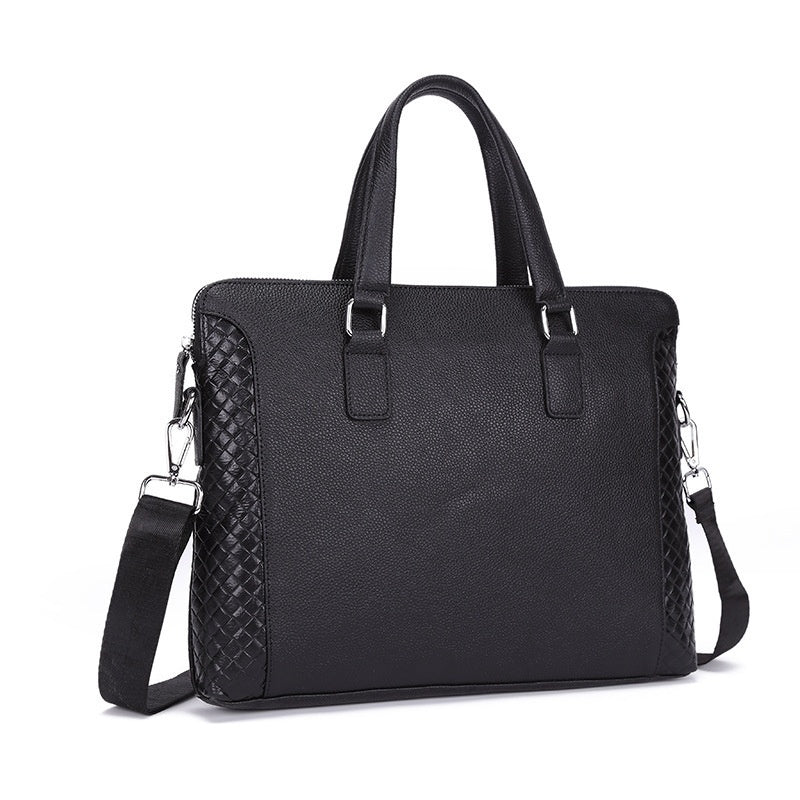 Porte-monnaie pour hommes Cuir véritable Sac portable de 14 pouces Cowhide horizontal Sac de bureau