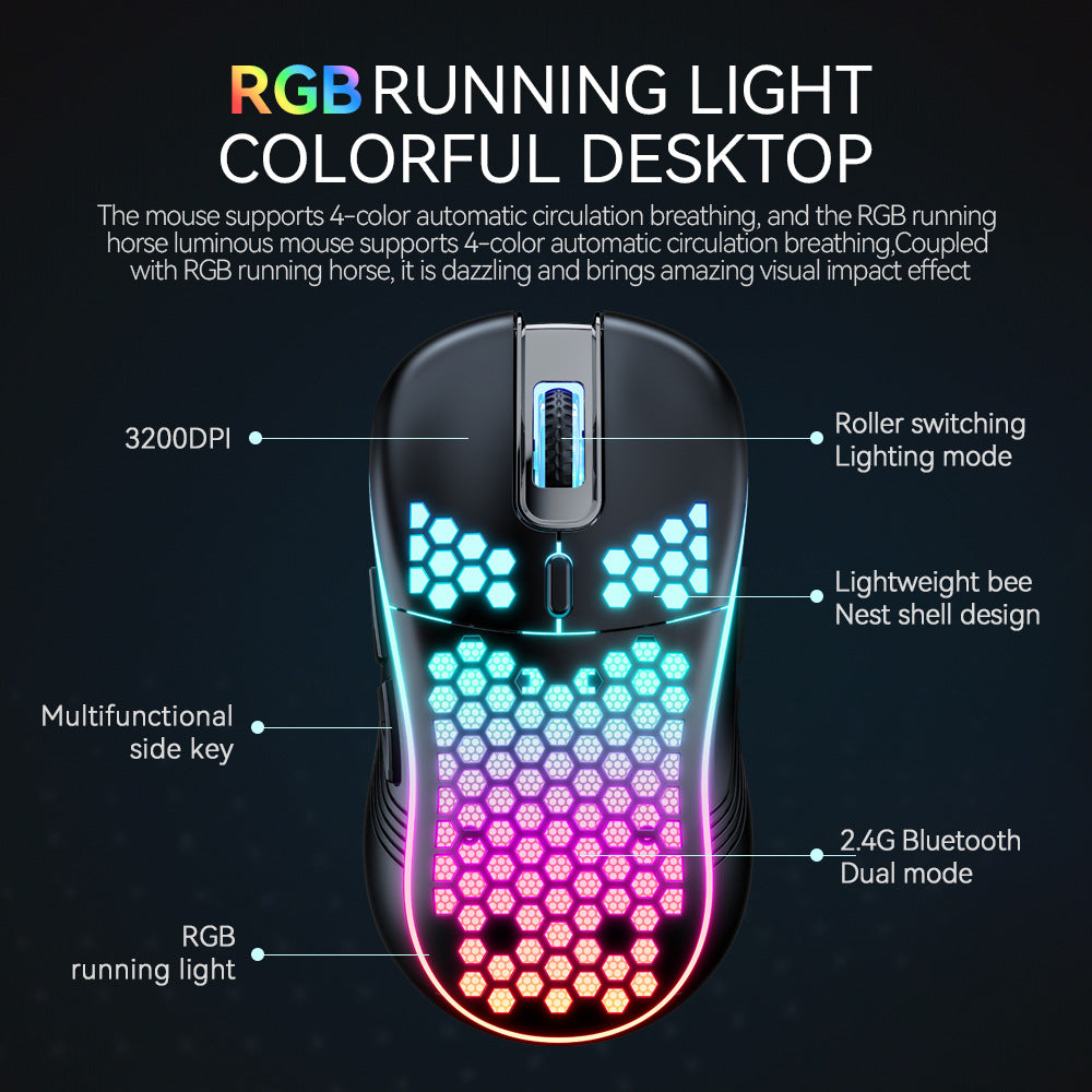 SA-1 Dual Mode Honeycomb Shell RGB sans fil Bluetooth Computer Gaming Mouse