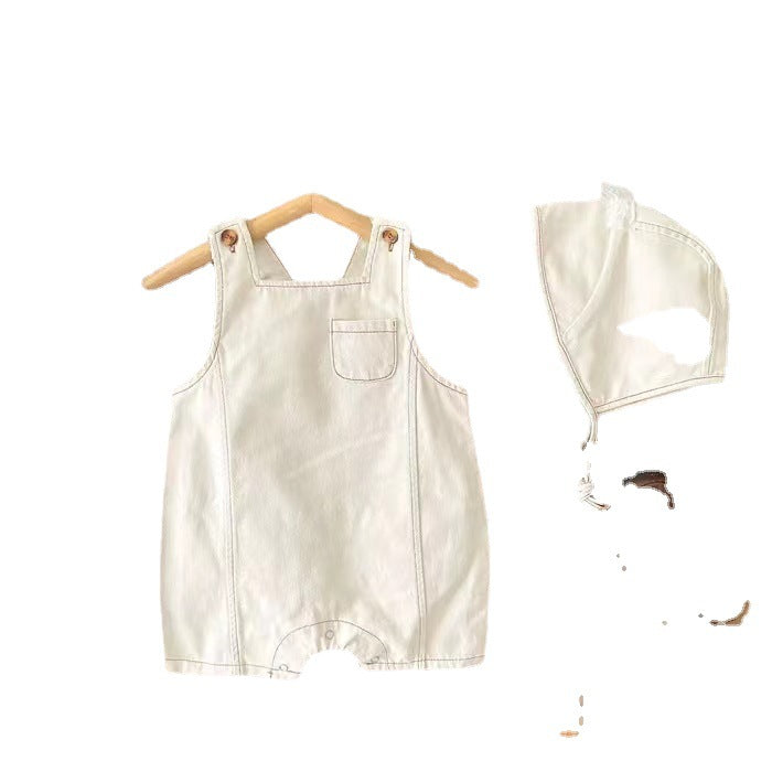 Baby denim tracksuit with suspenders Sleeveless jacket