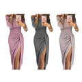European And American Amazon EBay Lady Hip Slit une ligne Collar robe robe brillant Di