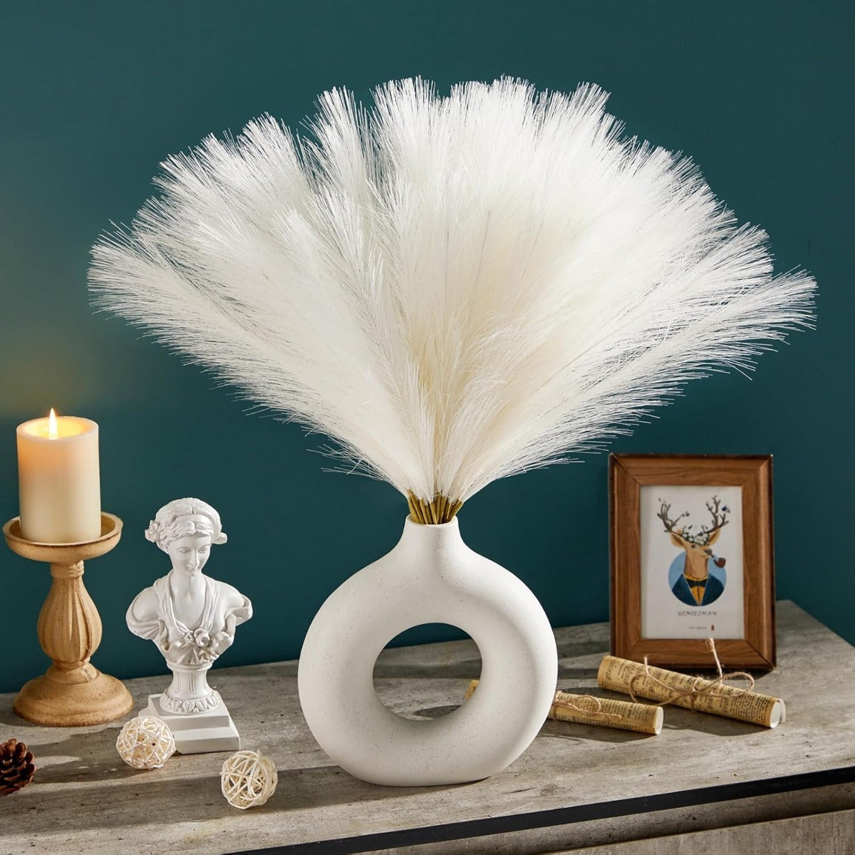 Ensemble de 50 décors de pampas artificiels blancs