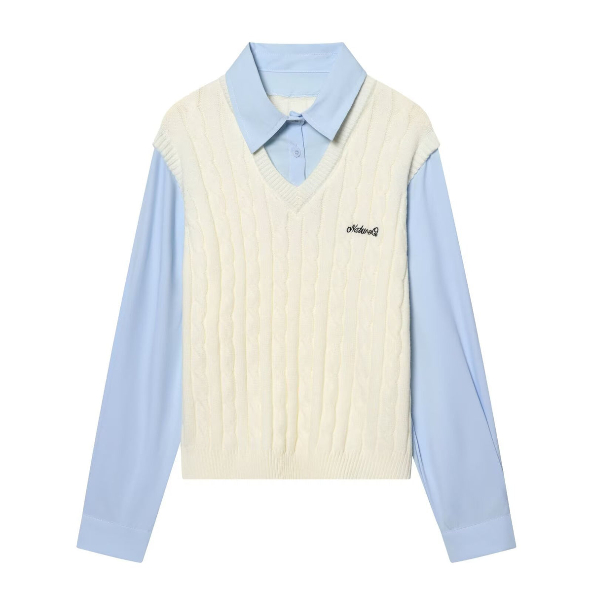 Stylish Minimalist Versatile Letter-broidered Patchwork Top