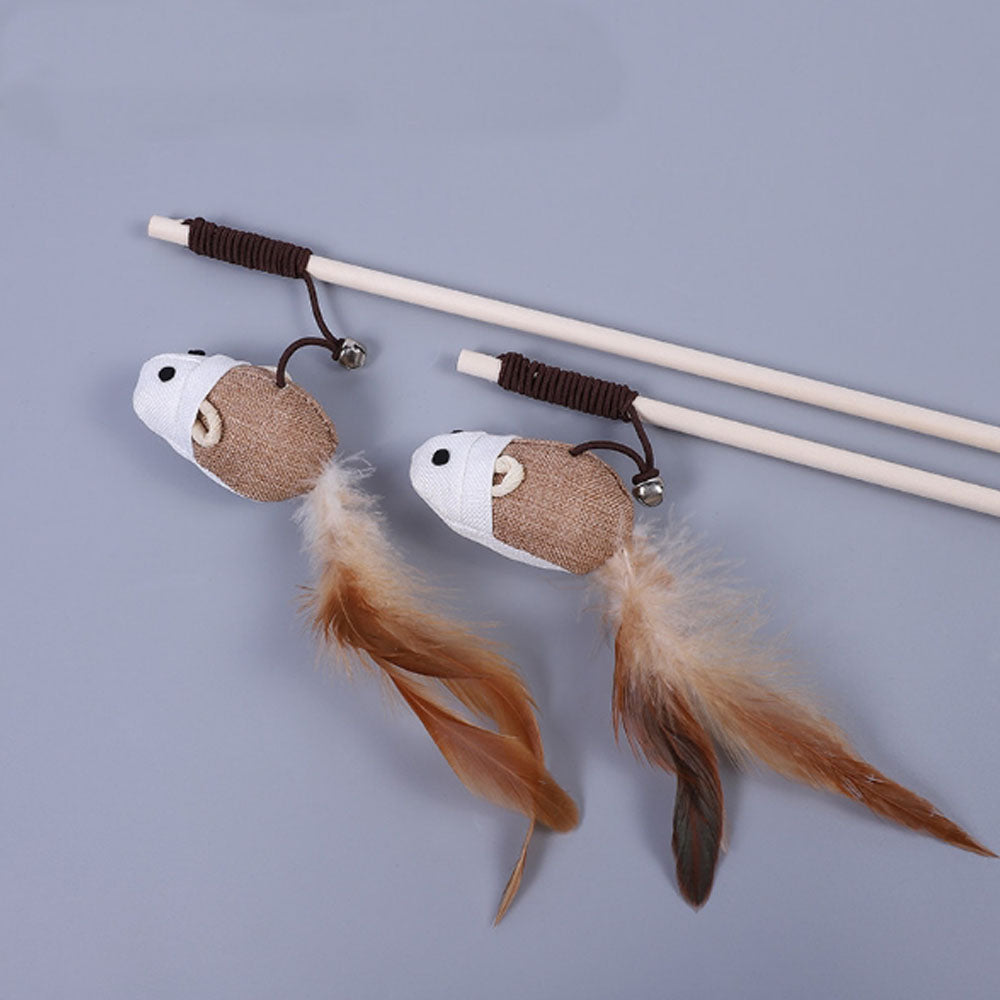 Pôle en bois Funny Cat Stick Toy d'origine bois fait main