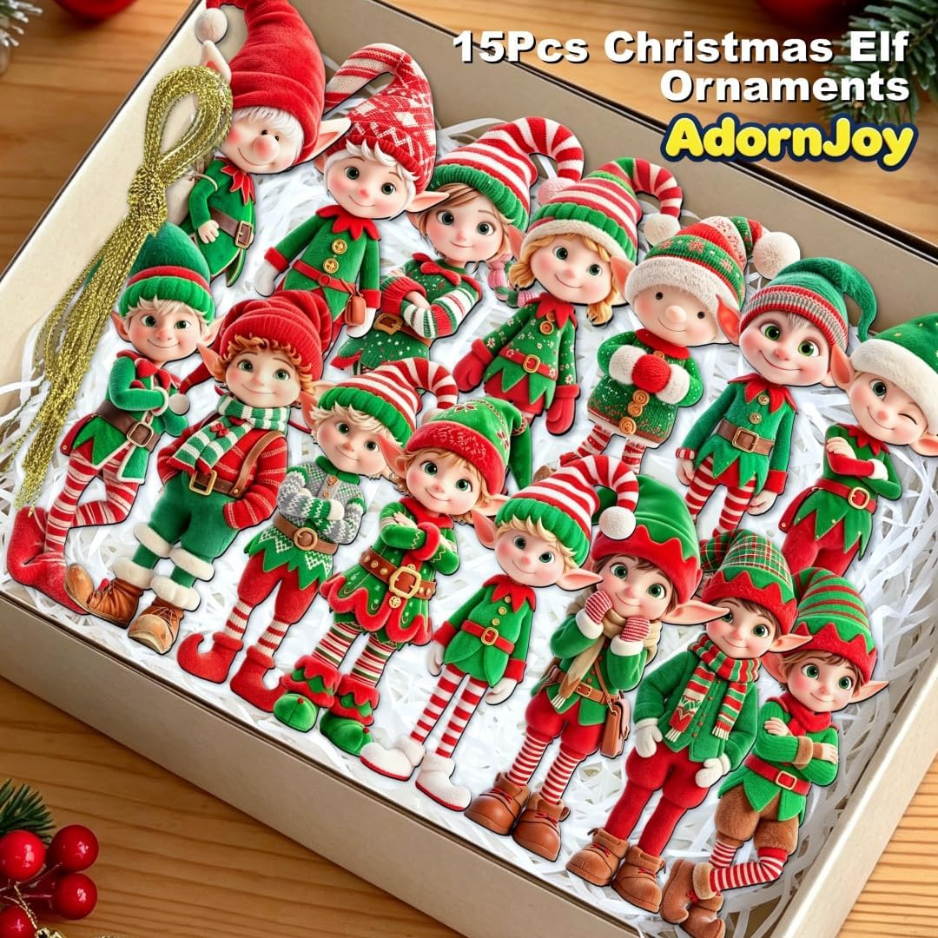 15Pcs Les ornements de Noël d'Elf vibrant