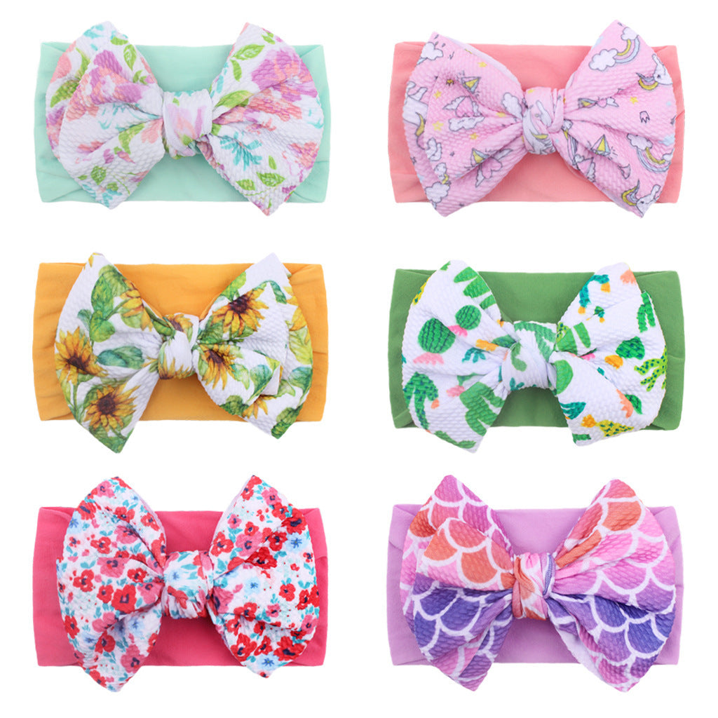 Bande de cheveux en nylon Bow Baby Cute Soft Bow Bandeau imprimé Baby Headcarf