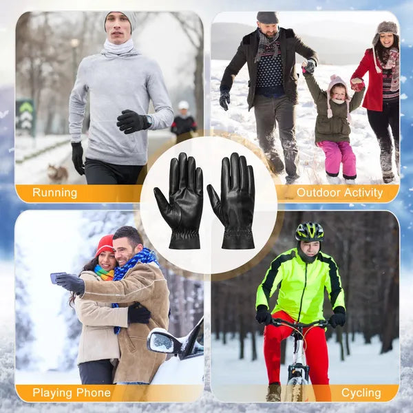 Gants chauds d'hiver en cuir unisexe Outdoor Windproof Soft Gants Cyclisme Ski Running Col