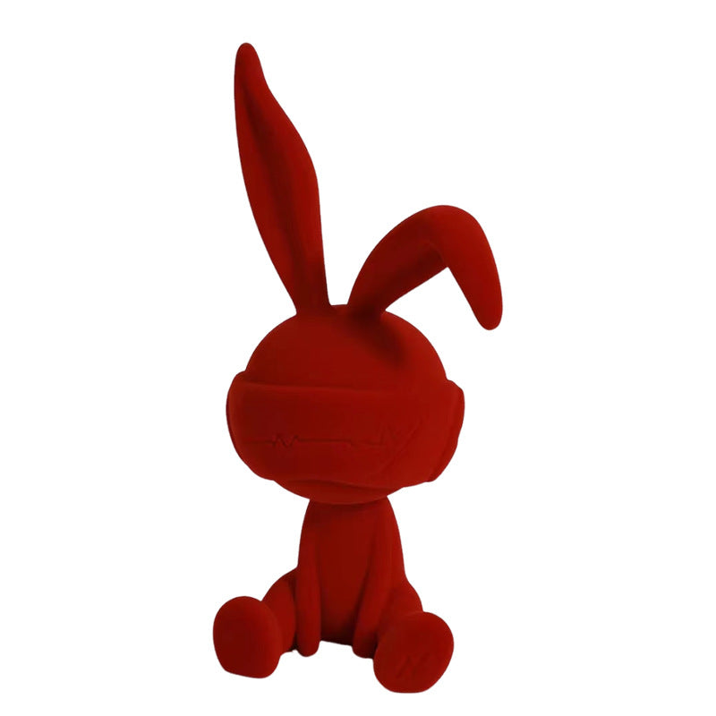 Suede Blindfold Rabbit Resin Ornament Trendy Home Decor