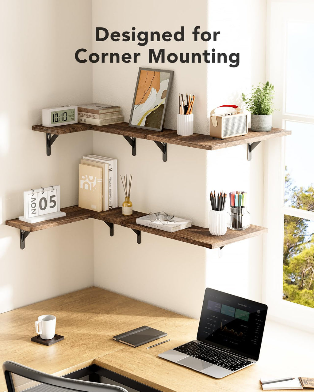 Amada HOMEFURNISHING Corner Tablettes flottantes Ensemble de 4 Tablettes murales Corner